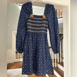 Navy Blue Smocked Dress by Figue